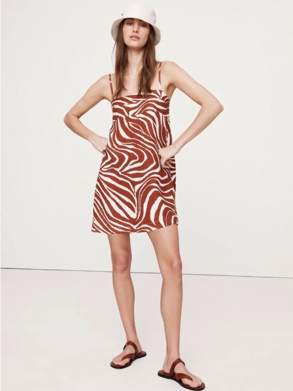 banana republic linen mini dress brown zebra print